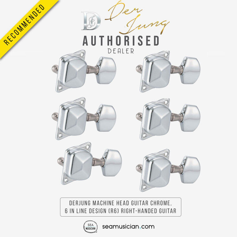 DERJUNG DJ223 MACHINE HEAD GUITAR COLOR CHROME, 6 IN LINE DESIGN (R6) SET FOR RIGHT-HANDED GUITAR WITH GEAR RATIO 1:14 (TUNING PEG/ HEAD TUNERS) Malaysia