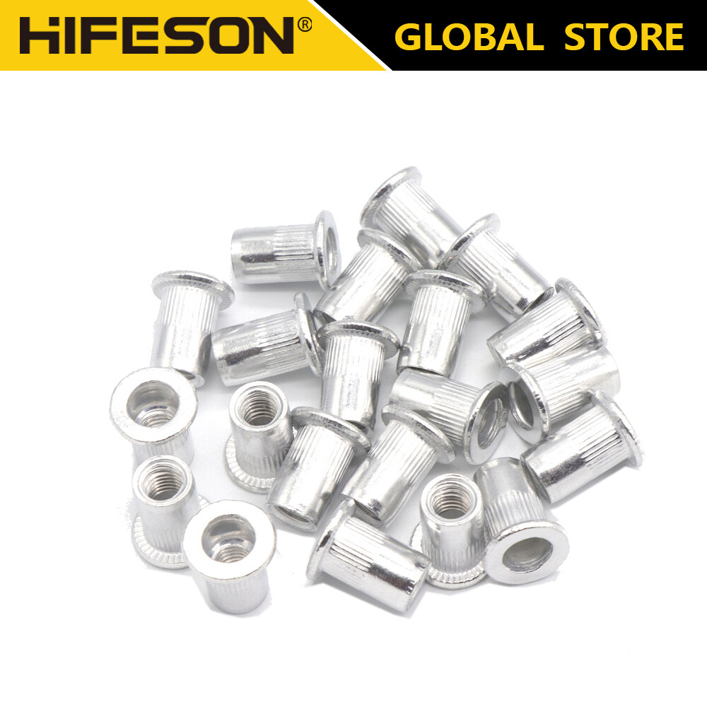 HIFESON 50 pcs/lot Aluminum Alloy Rivets Nuts Insert Flat Head Threaded