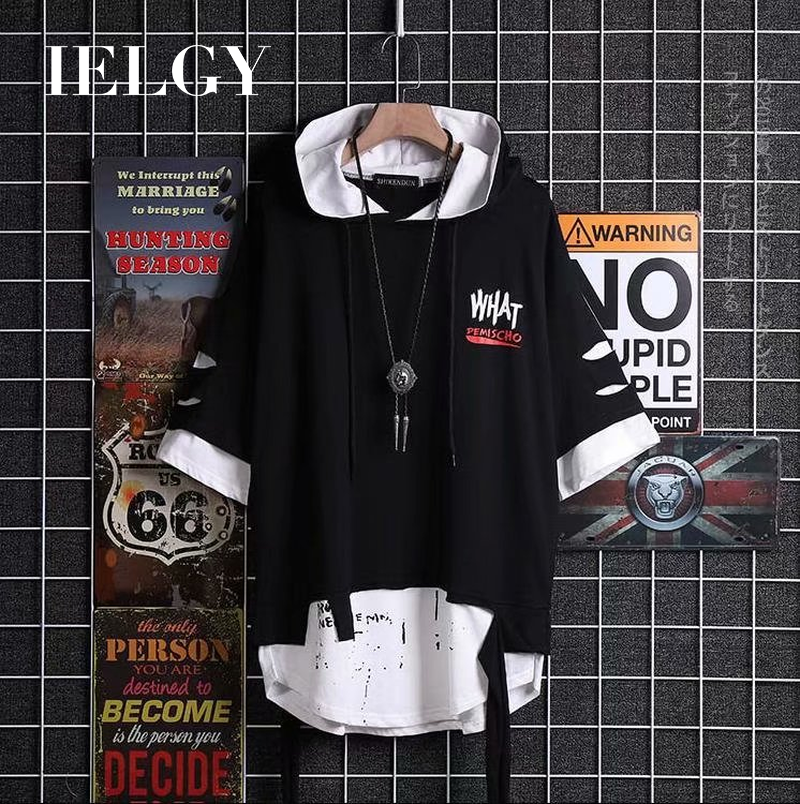 IELGY Men's short-sleeved t-shirt trendy shirt half-sleeved wild summer loose five-point sleeves