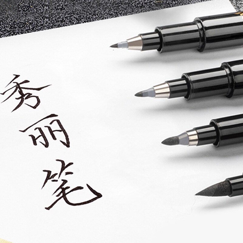 Bút Viết Thư Pháp Màu Đồng Mực Đen Sáng Tạo Bút Lông Đầu Mềm Luyện Viết Thư Pháp Cho Học Sinh