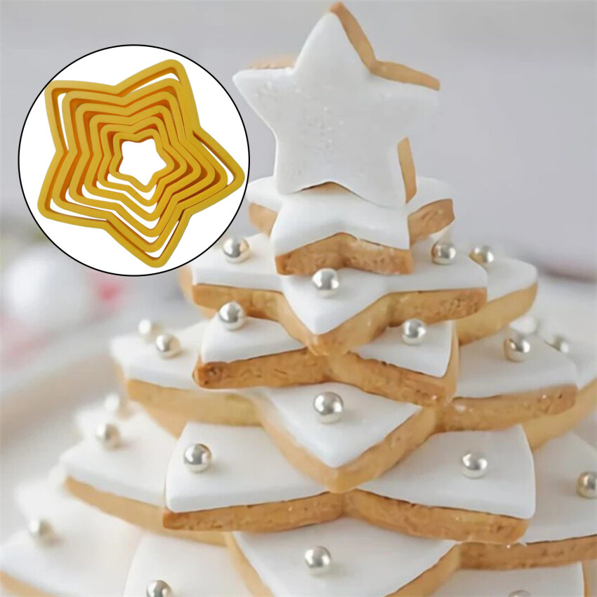6 Cái/bộ Khuôn Cắt Bánh Quy Cây Thông Giáng Sinh Khuôn Cắt Bánh Quy Hình Ngôi Sao Năm Cánh Dụng Cụ Trang Trí Bánh 3D Khuôn Nướng Bánh