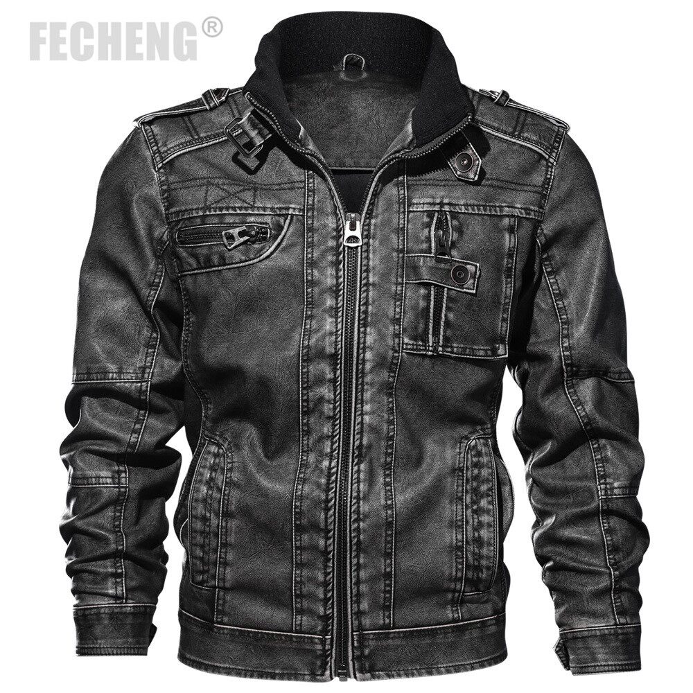FECHENG Mens Leather Jackets High Quality Classic Motorcycle Jacket Male Plus faux leather jacket menspring Free shipping