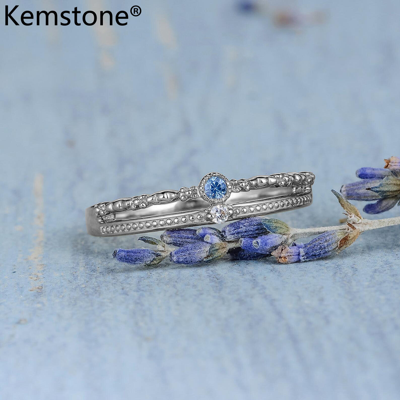Kemstone Exquisite Blue Crystal Rose Gold Silver Gold Plated Female Ring Women's Jewelry Gift Size 5-10