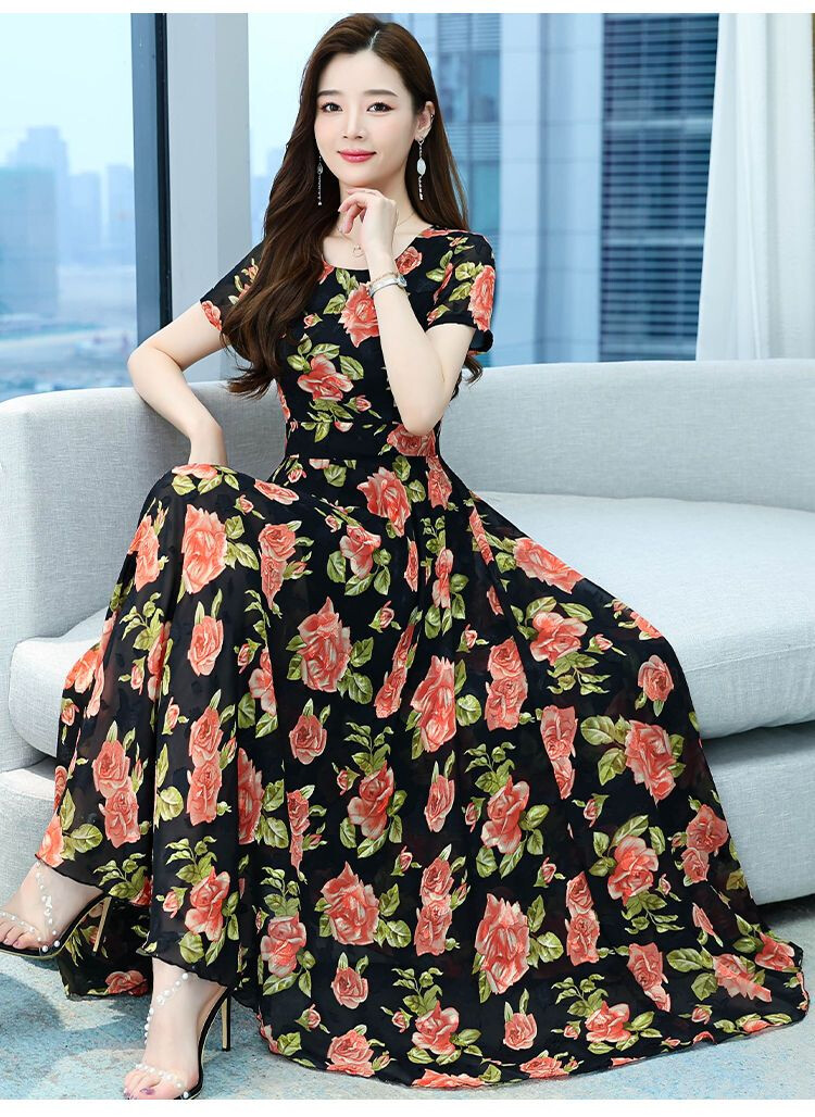 Váy cỡ lỡn nữ phong cách nước ngoài cao cấp váy thời trang cho mẹ giảm tuổi mùa xuân và mùa hè mới