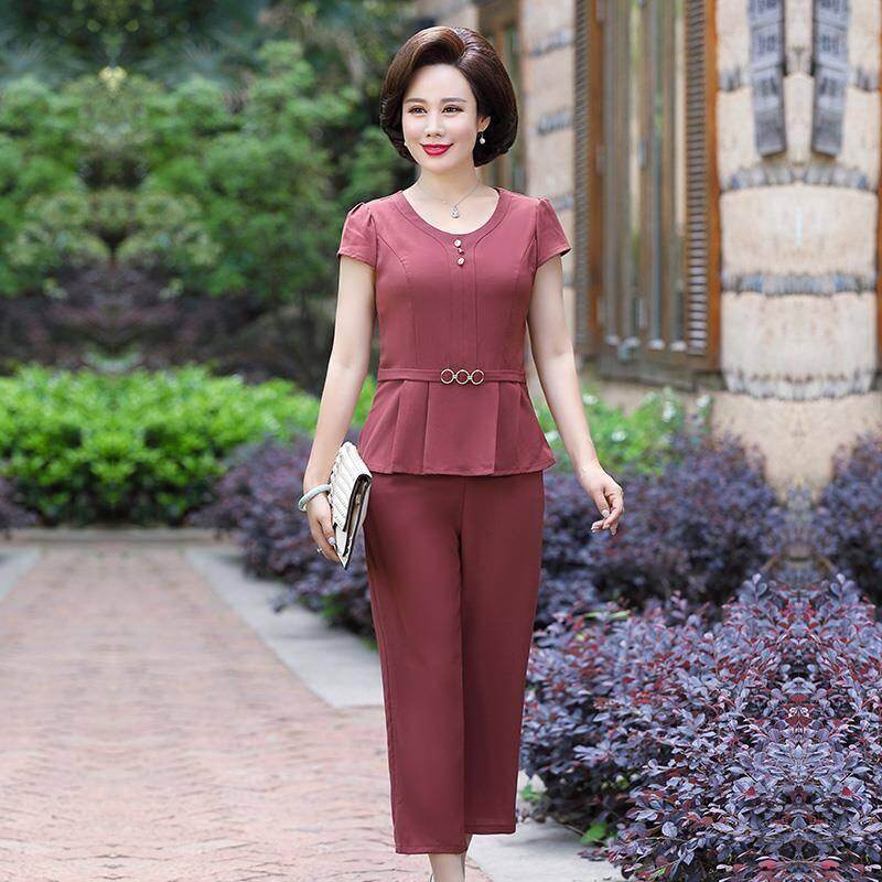 summer suit short-sleeved t-shirt + pants middle-aged women's temperament clothes