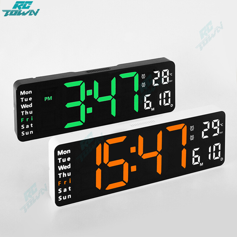 13-inch Led Digital Alarm Clock Time Date Temperature Week Display Wall-mounted Electronic Wall Clock