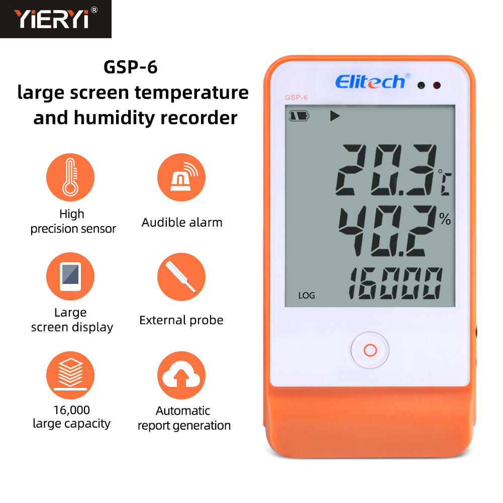 Yieryi GSP-6 Large Screen Temperature Humidity Data Logger Probe Sound and Light Alarm