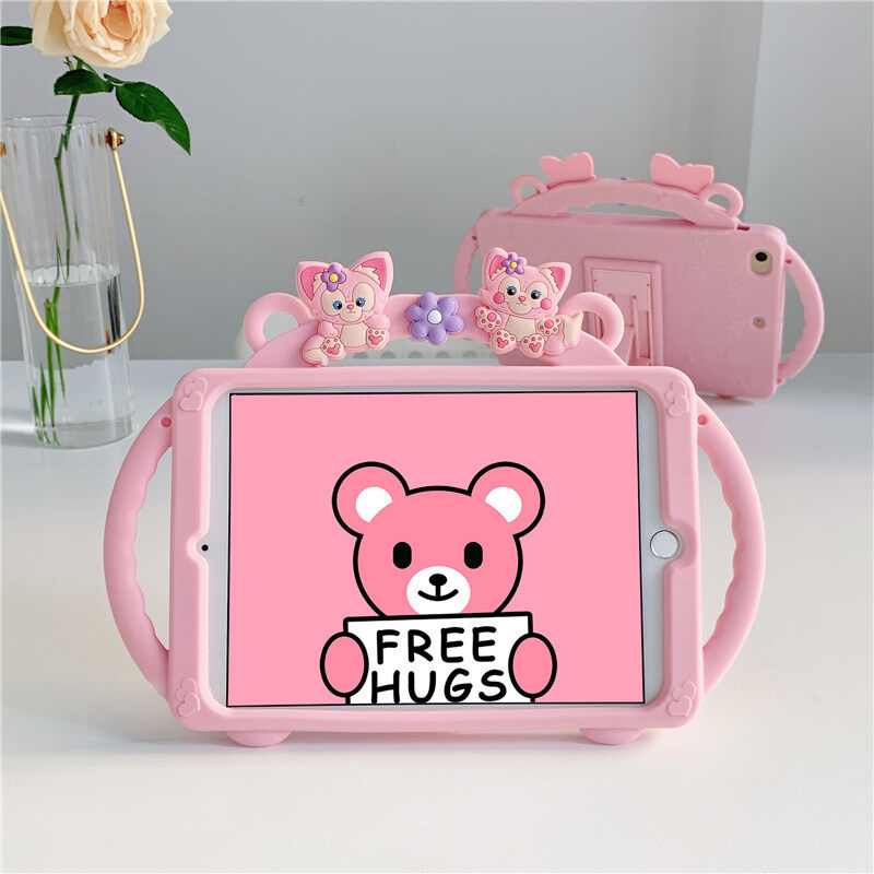 Cute Pink Cat Kids Tablet Case For Samsung Galaxy Tab A8 10.5 2021 SM-X200 SM-X205 Kids Tablet Safe Silicone Shoulder Strap Case Cover