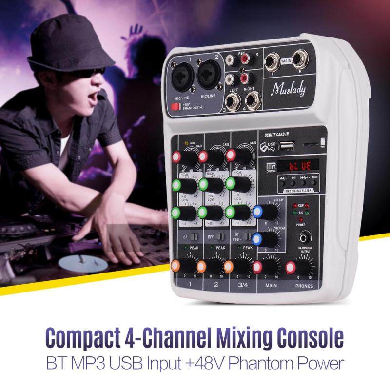 Muslady AI-4 Compact Sound Card Mixing Console Digital Audio Mixer 4-Channel BT MP3 USB Input +48V Phantom Power for Music Recording DJ Network Live Broadcast Karaoke