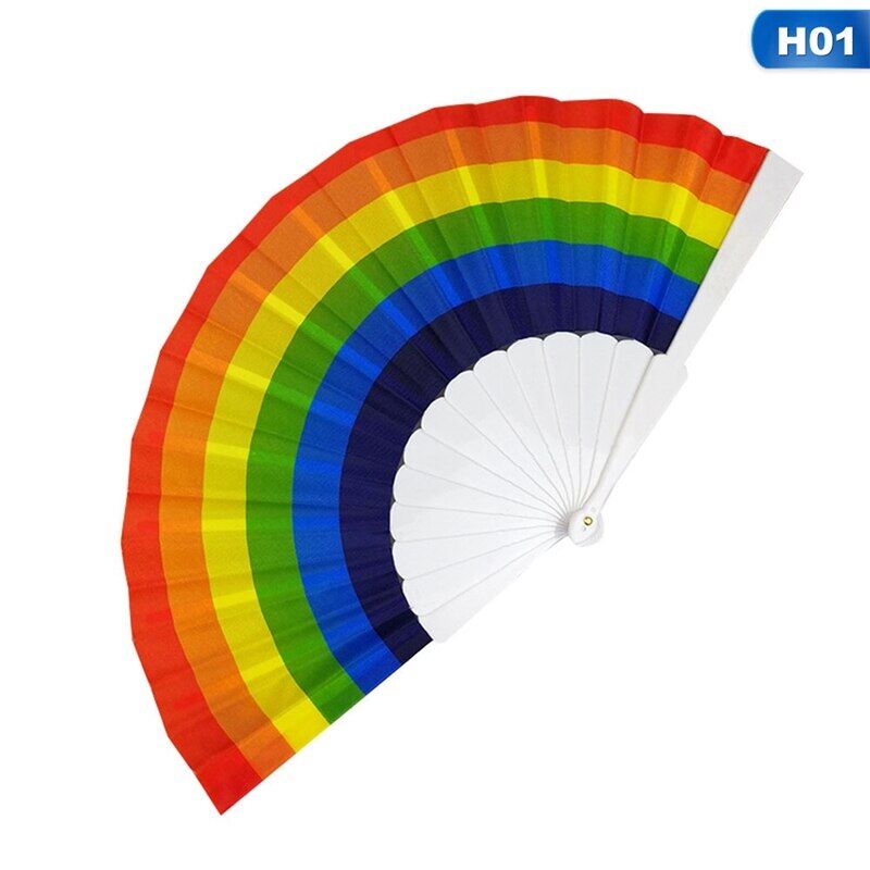 Pc Rainbow Hand Held Folding Fan Dance For Pride Parties Decoration Fan Art Craft Decor