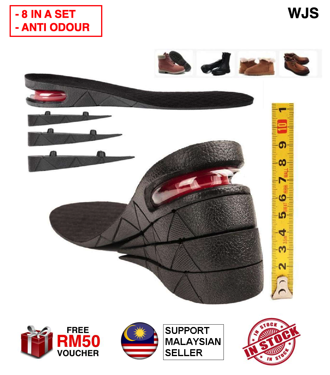 WJS Anti Odour 4 Layers Shoe Heightener 
