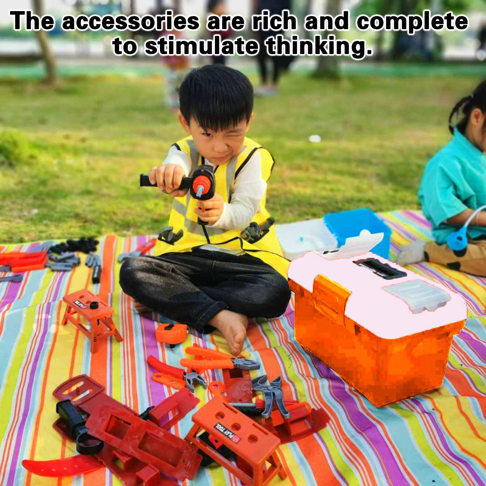 Large Capacity Toy Storage Play House Toys Simulation Interactive Kids Electric Tool Set with Chainsaw Screwdriver and Storage Fun Pretend Play and Learning Toy for Boys 43pcs/set