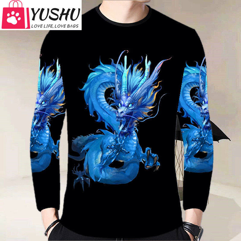 Yushu Men's Spring and Summer New Printed Round Neck Long-sleeved T-shirt Tiger Birth Year Pattern Trend Tide Brand Net Red Top