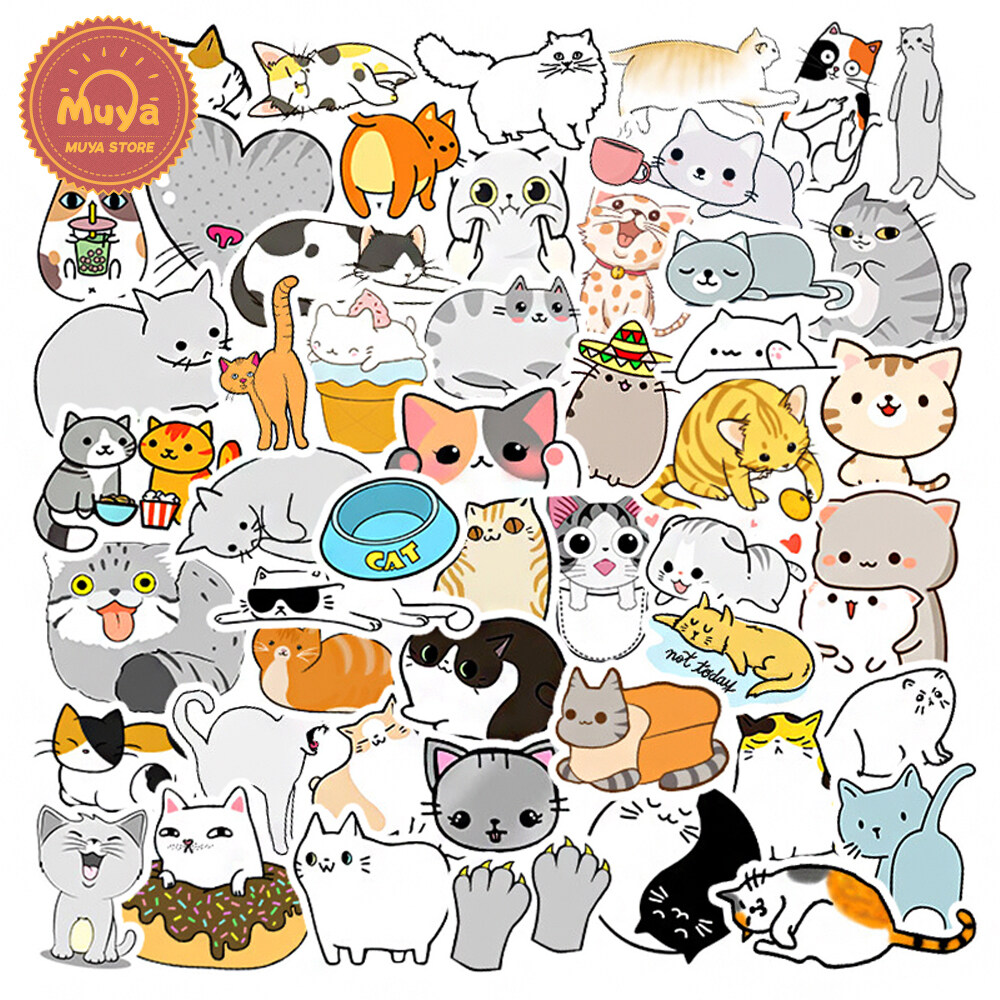 MUYA 50pcs Cute Cat Sticker for Journal Graffiti Stickers for Kids