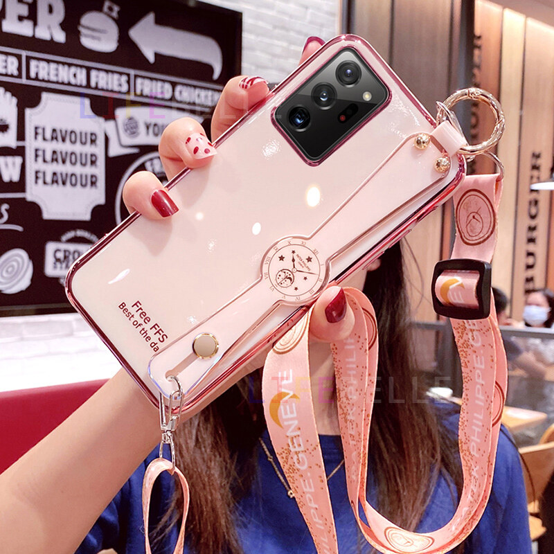 Ốp Lưng LIFEBELLE Ốp Cho Samsung Galaxy Note 20 / Note 20 Ultra 5G Có Dây Đeo & Giá Đỡ Dây Đeo Cổ Tay, [Bảo Vệ Ống Kính Máy Ảnh] Ốp Điện Thoại Mạ Siêu Mỏng Sáng Bóng Sang Trọng Ốp Bảo Vệ Chống Sốc Bằng Silicon TPU Mềm