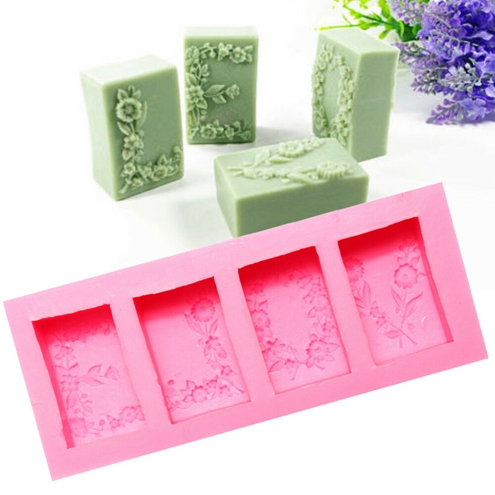 BOKALI 1pc New DIY Rectangular Flower Flexible Silicone Mold 3D Candle Soap Cake Mould