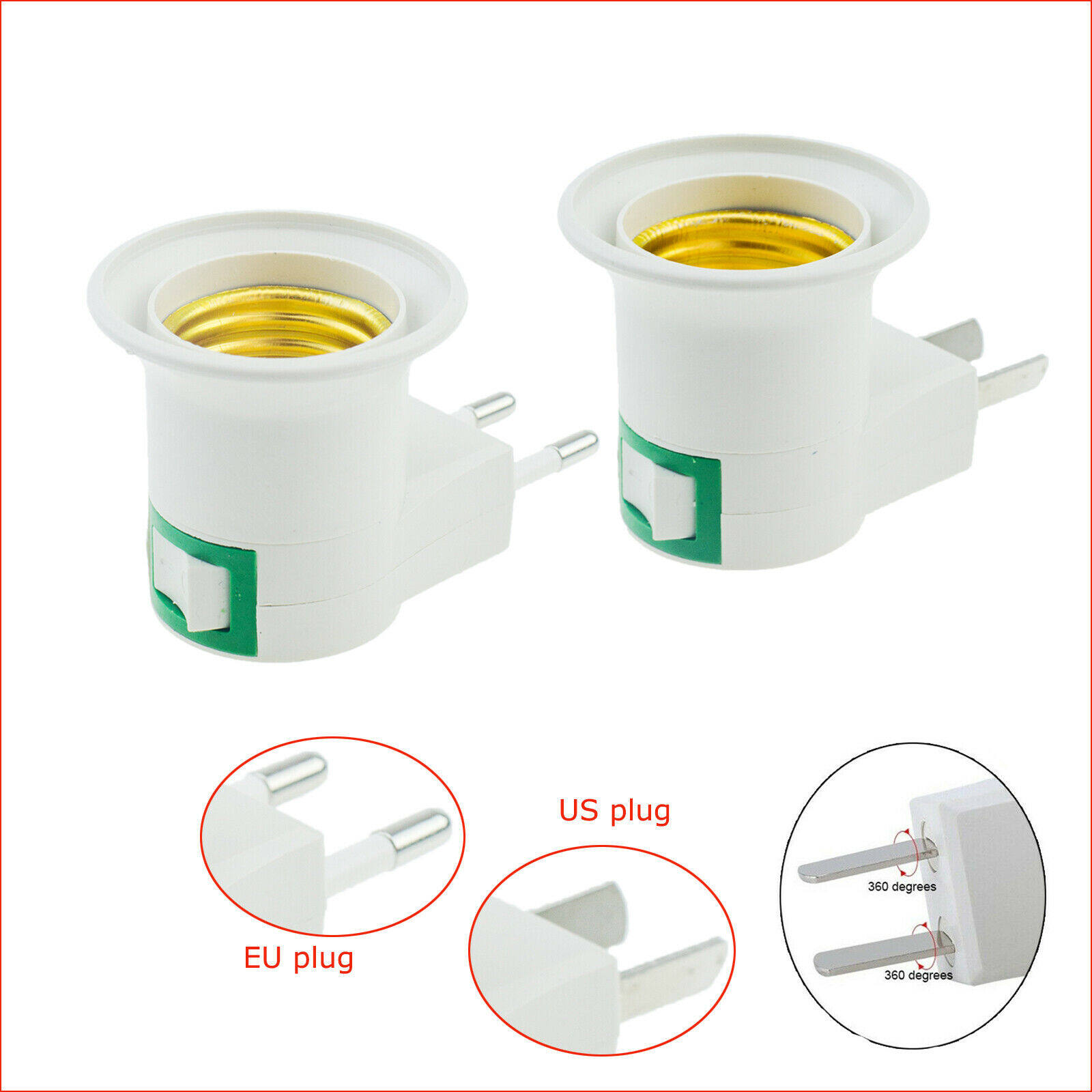 5X E27 Bóng Đèn Ổ Cắm Chủ Plug-In Adaptor Vít Cơ Sở Đèn Tường US EU Cắm
