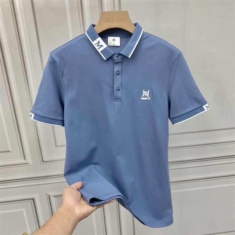 Yushu European Station Lapel Polo Shirt Men's Short-sleeved Tide Brand Summer New Business Casual Silky Top Collar T-shirt Men