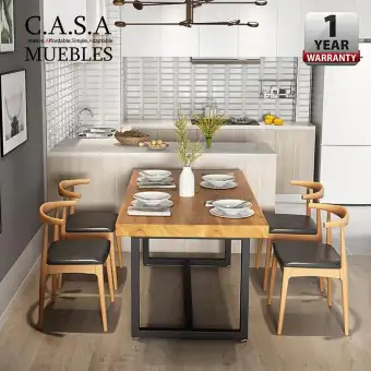 Casa Muebles Leia Solid Rubber Wood Steel Leg Dining Table Sets