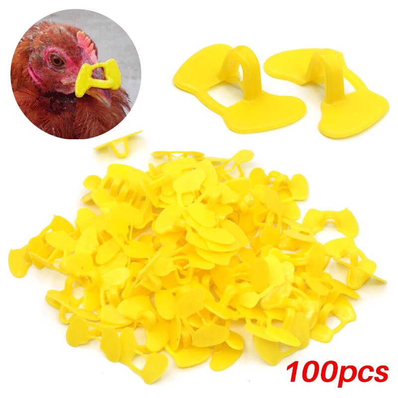 100Pcs Chicken Glasses Yellow Plastic No Bolt Chicken Glasses Anti-Pecking Glasses For Chickens Pheasant Poultry Equipments