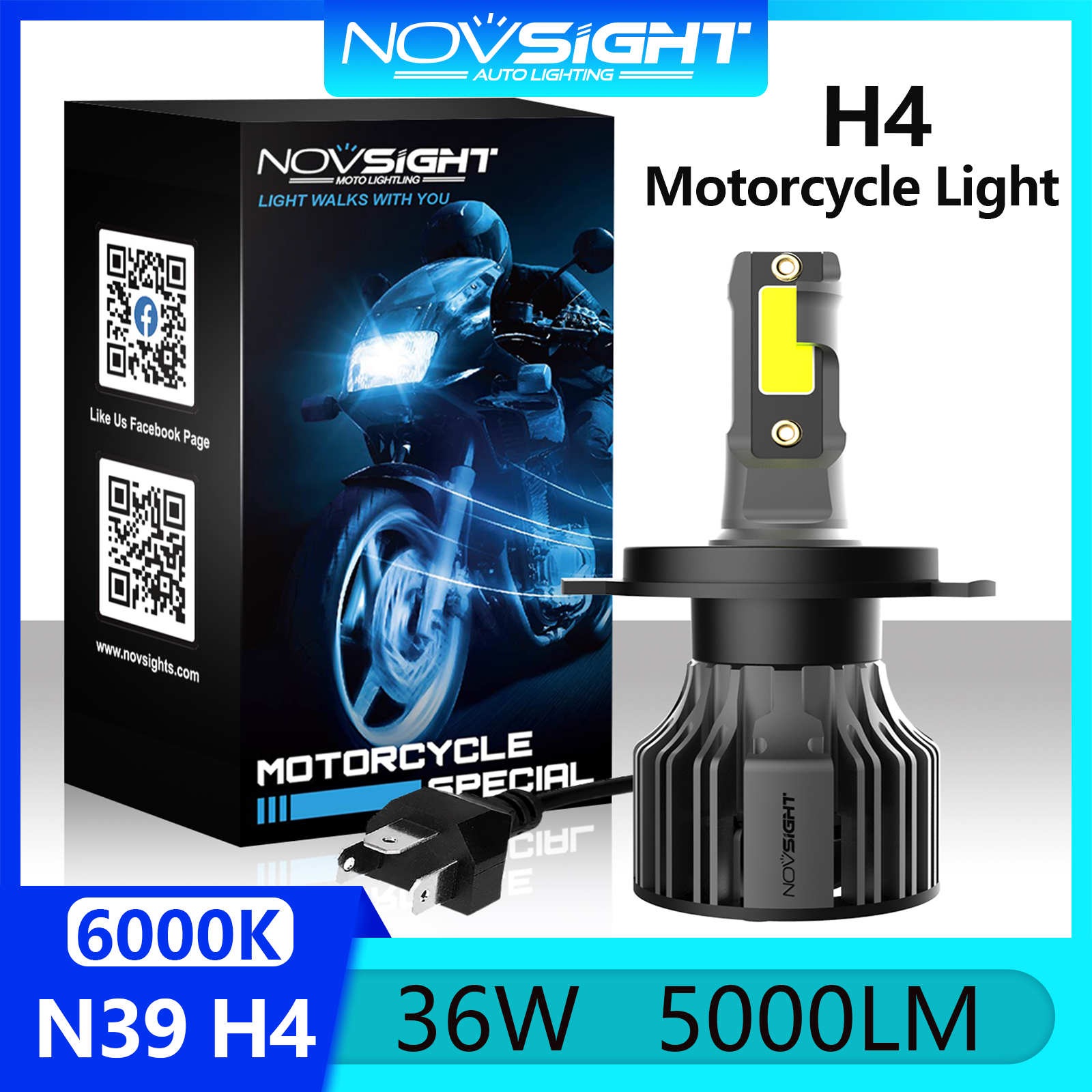 Novsight N39 H4 LED Motorcycle LED Headlight Bulb 6000K Super
