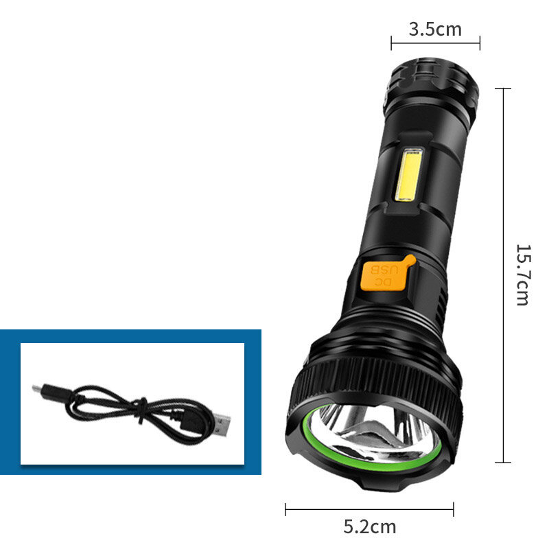 LED flashlight strong light solar power supply USB rechargeable portable small flashlight work light outdoor super bright multi-function emergency light
