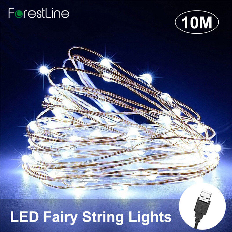 LED นางฟ้าแสง String 5 เมตร 50LED 10 เมตร 100 LED กันน้ำลวดทองแดง USB plug-in กับ 8 โหมดแสงนางฟ้าไฟสำหรับห้องนอนในร่มสวนกลางแจ้ง สี 10M Silver สี 10M Silver