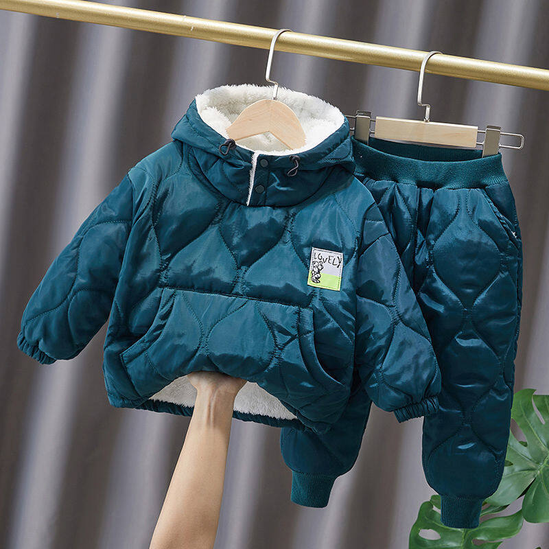 Boys Winter Suits 2021 New Children's Autumn and Winter Coat Thickened Two-piece Suit