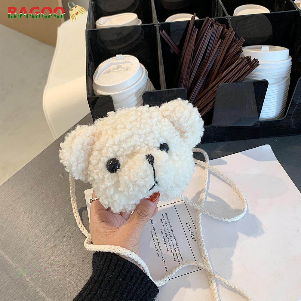 BAGOO Cartoon Bear Shaped Shoulder Crossbody Bag Women Cute Plush Sling Bag Kids Mini Purse