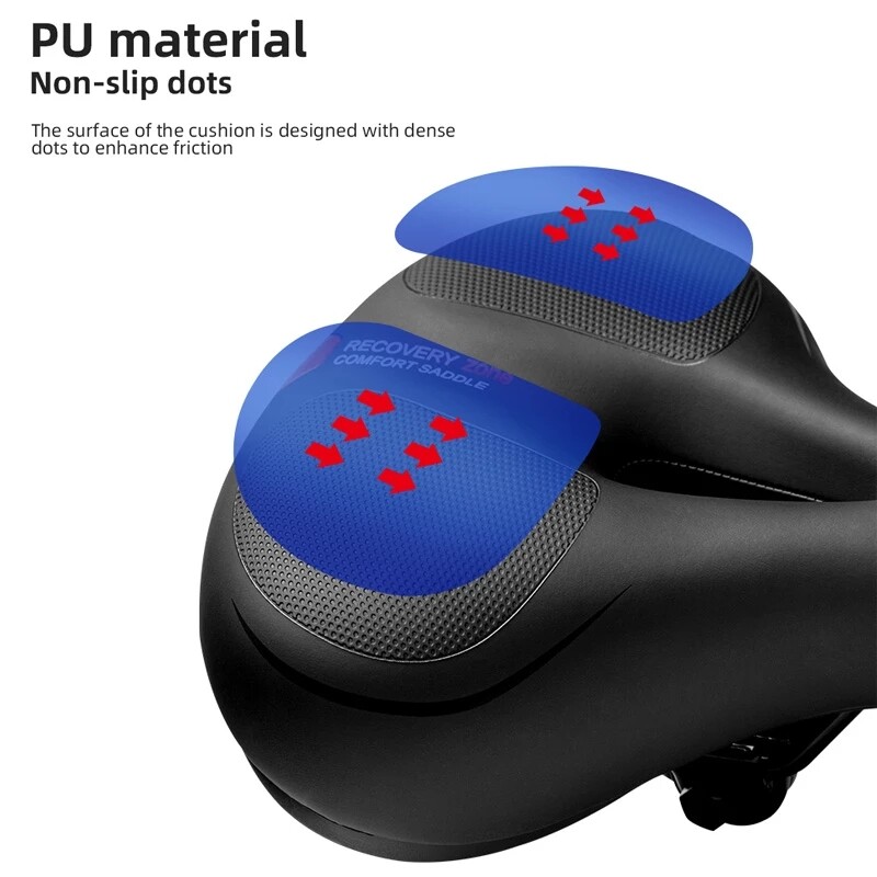 ROCKBROS Bike Saddle Bright Reflective PU Shockproof Bicycle Saddle Comfortable Non-Slip Leather Cushion Soft Cycling