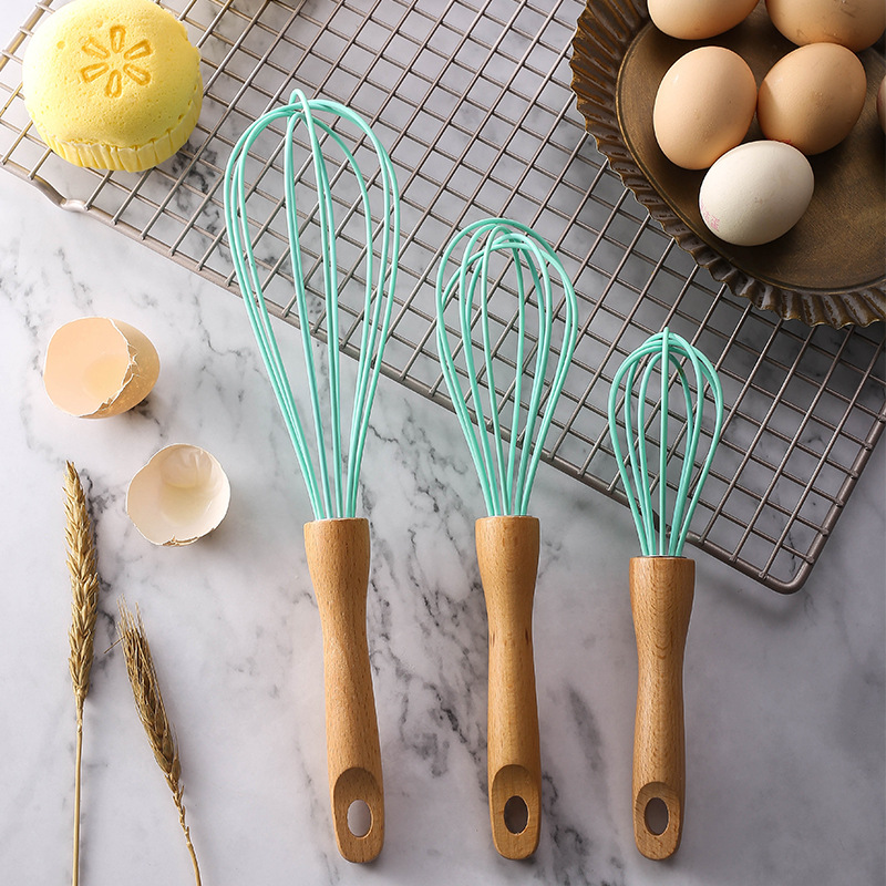 SHOOTHE Manual Eggholder Strainer Tool Multifunction Kitchen Gadgets Cream Blender Egg Beater Wooden handle 1Pcs 12/10/8Inch