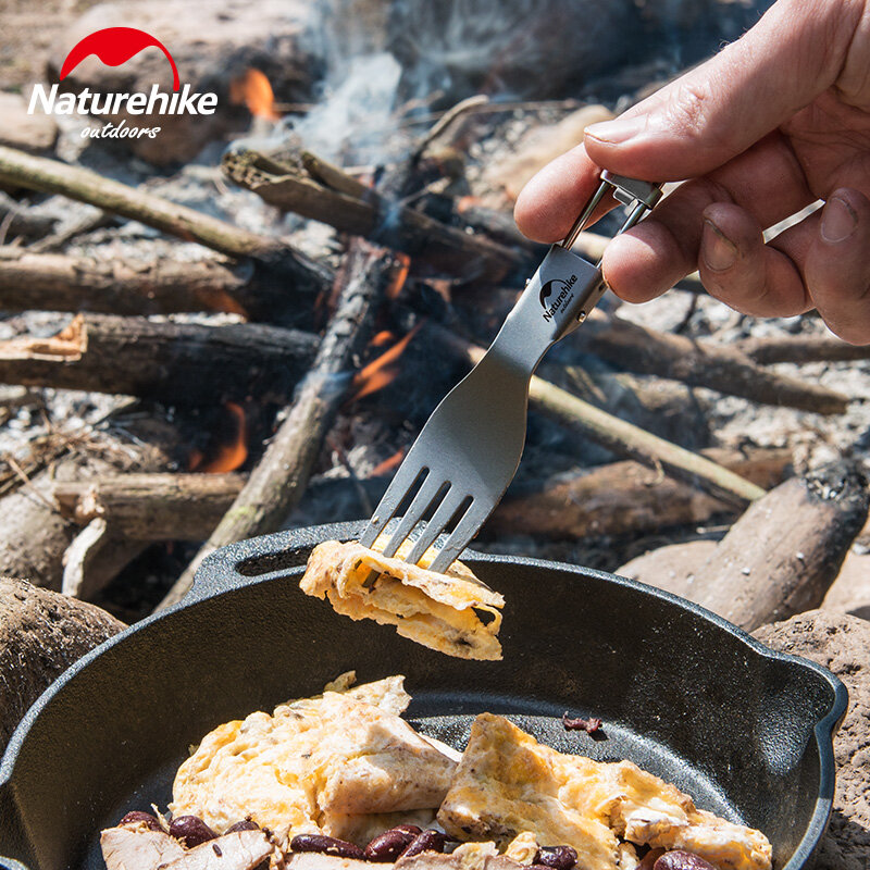 Naturehike Outdoor Folding Titanium Tableware Set Fork Spoon Spork Chopsticks Portable Bendable and Twisted Dinner Set NH19C001-J