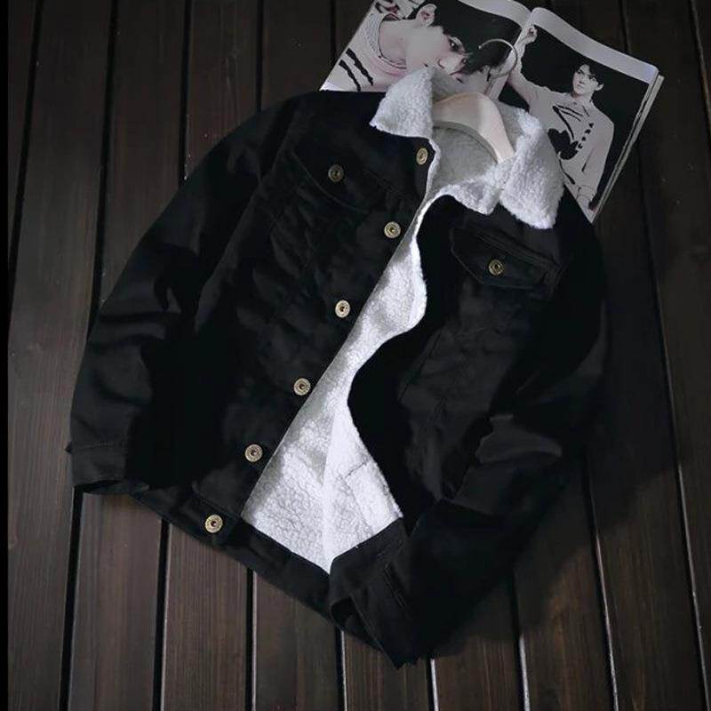 SUPEEON丨Men's lamb fluff warm denim cotton jacket oversized plus-plus-fleece denim jacket