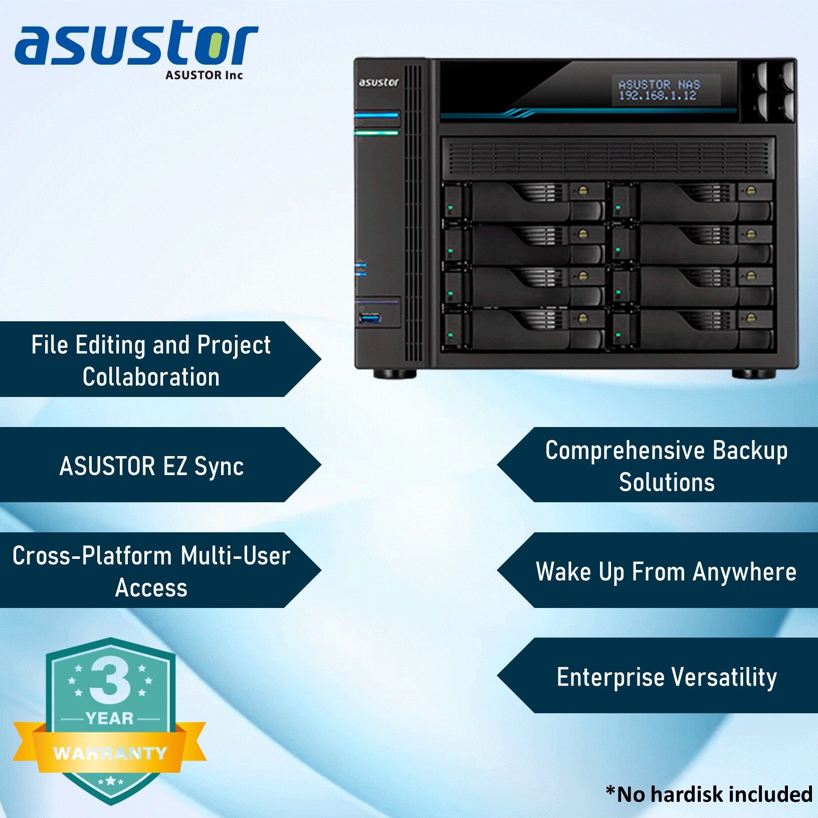 Asustor As6508t Qc 2 1 Ghz 8gb Ddr4 8 Bay 2 X 2 5g Lan Port 2 X 10g Lan Port 2 Usb 3 Lazada