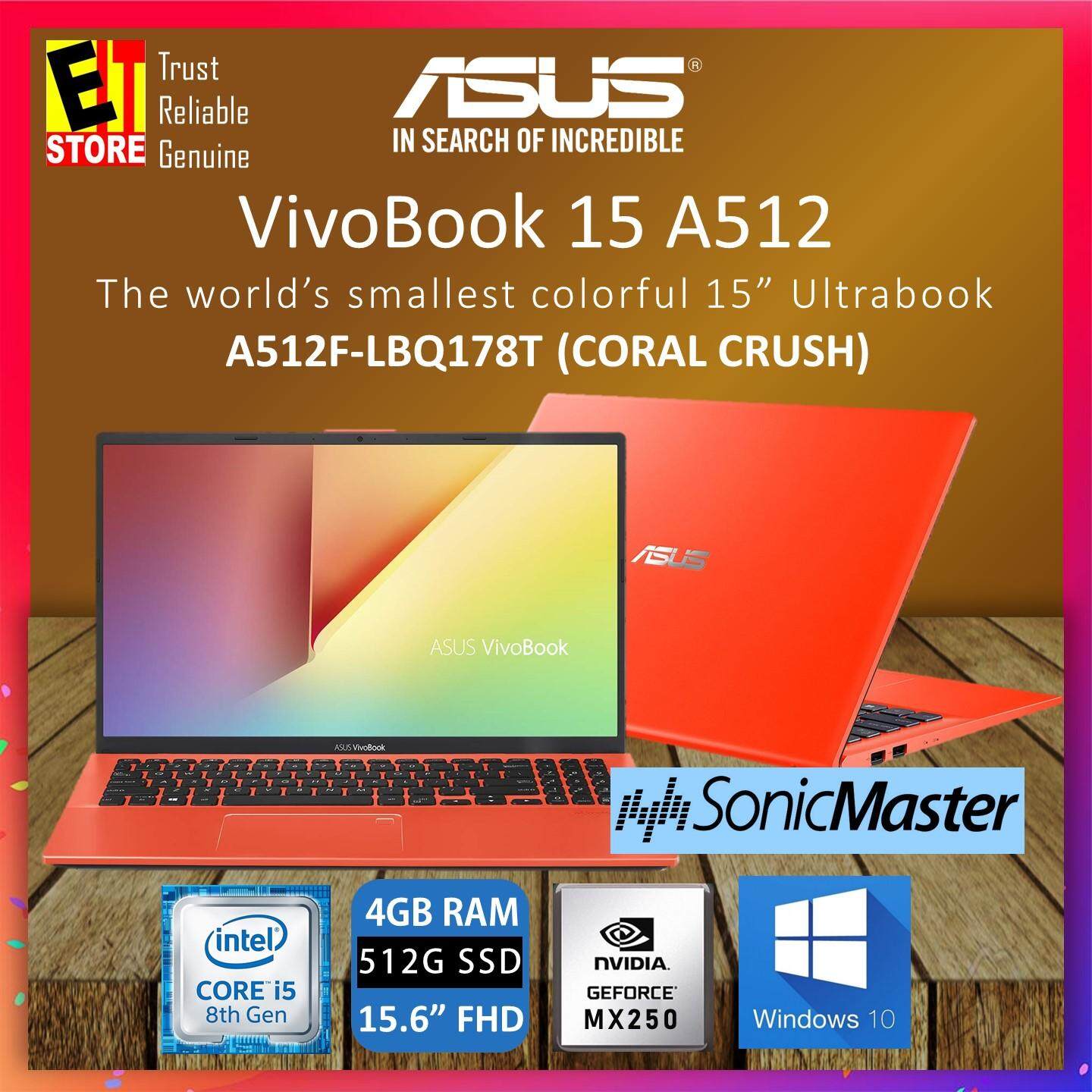 ASUS VIVOBOOK A512F-LBQ178T CORAL CRUSH (I5-8265U/4GB/512GB SSD/MX250 2GB/15.6FHD/W10/2YRS) + BAG Malaysia