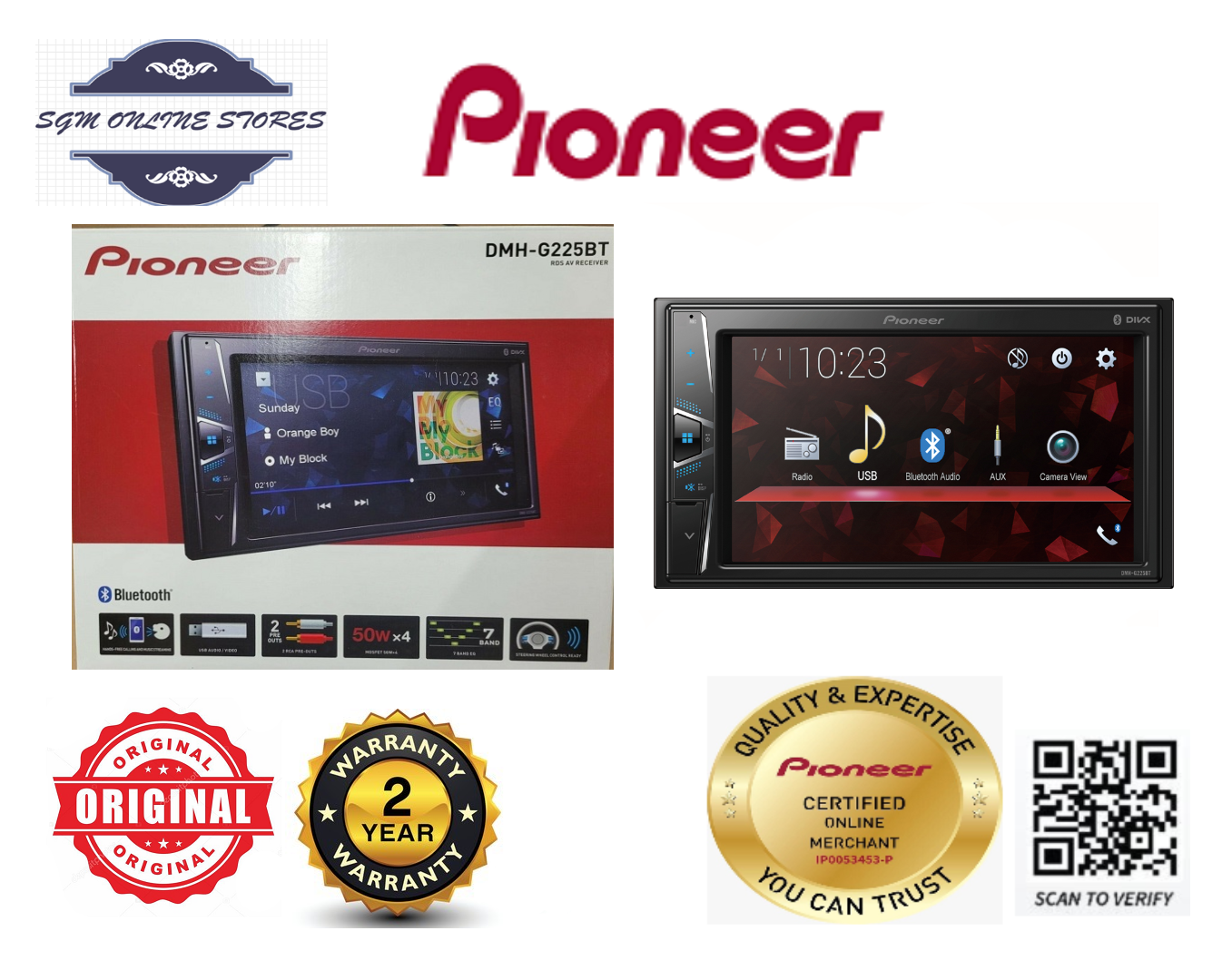 Pioneer DMHG225BT 7inch DoubleDIN Multimedia AV Receiver Car Audio