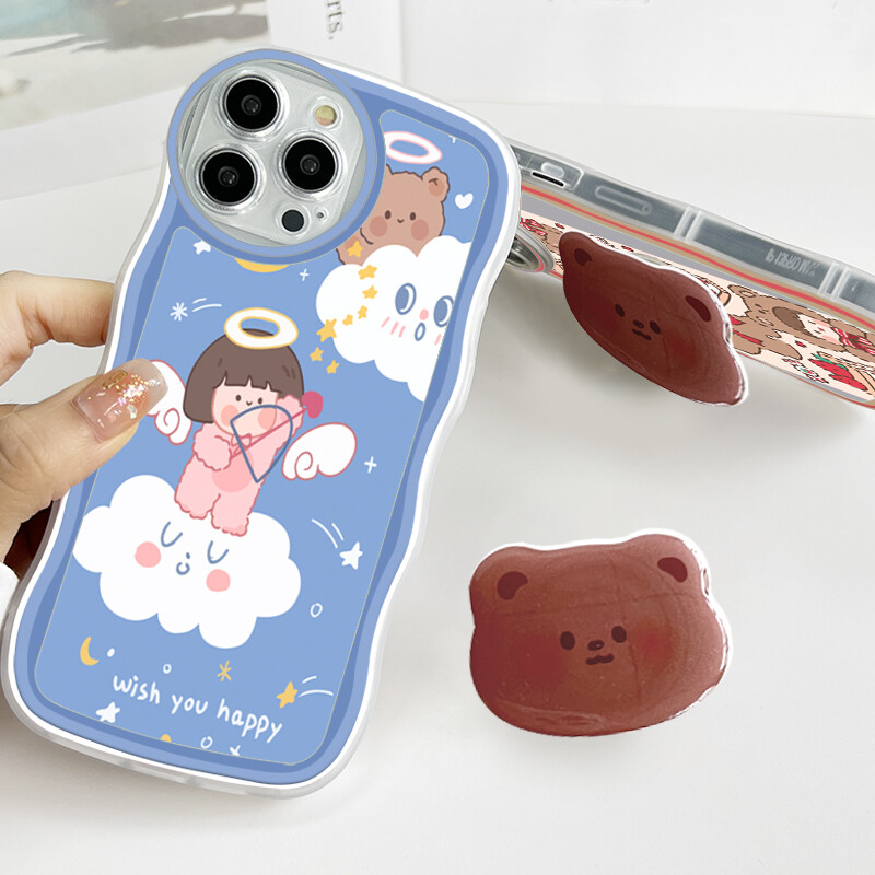 PMP Casing Case For Samsung Galaxy Note 10 Note 10 Plus Note 10 Plus 5G Note 20 Note 20 Ultra (With Free Holder) Fashion Soft Wavy Phone Case Lovely Girl Cartoon Shockproof Cellphone Casing Full Cover Camera Protection