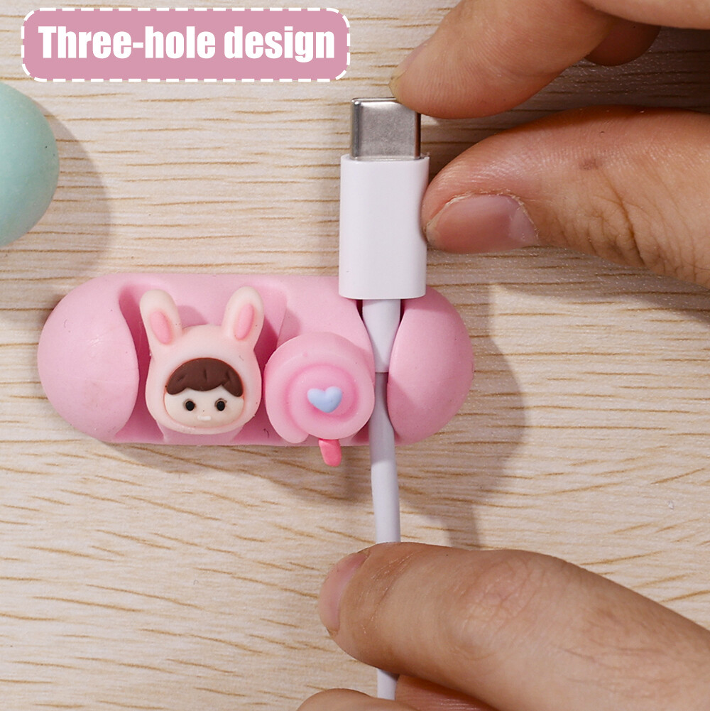 Cartoon Desktop Data Cable Manager Silicone Buckle Self-adhesive Wire Fixer Charging Cable Clip Buckle Winder Hub