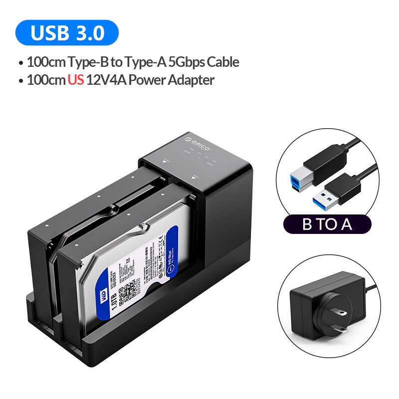 Orico hard disk 2 bay hdd external storage docking station with offline clone sata to usb 3.0 hard drive docking station for 2.5/3.5 inch hard drive case（y20 ssd）
