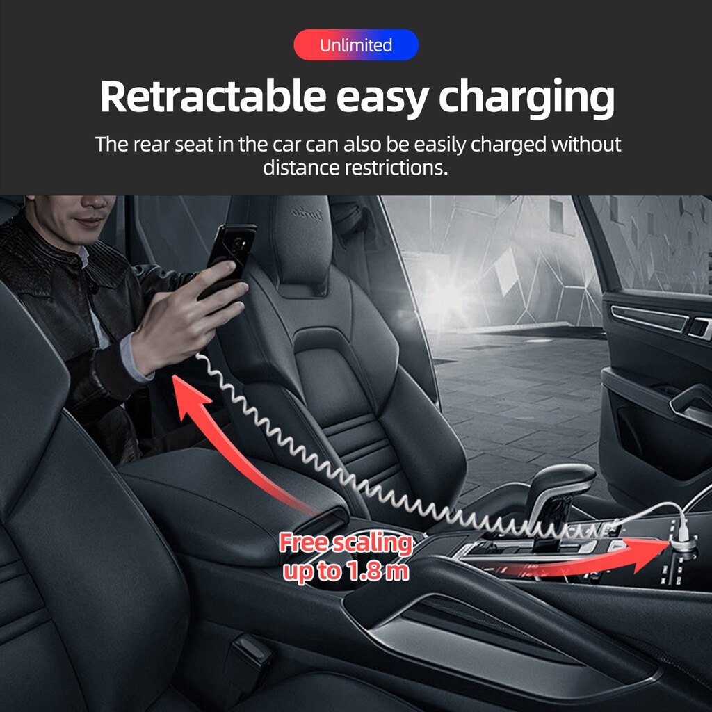 Fonken 66W 6A Car Spring Type C Data Cable for Huawei Mate 40 Pro Super Fast Charging Type-C Charge Cable For Phone