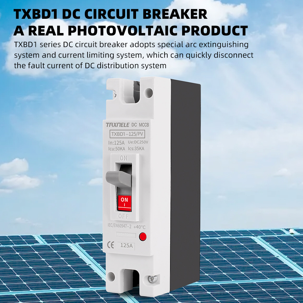 DC Circuit Breaker MCCB Overload Protection Switch 1P 150A 250A 250V PV Solar Molded Case Protector Short Circuit Photovoltaic