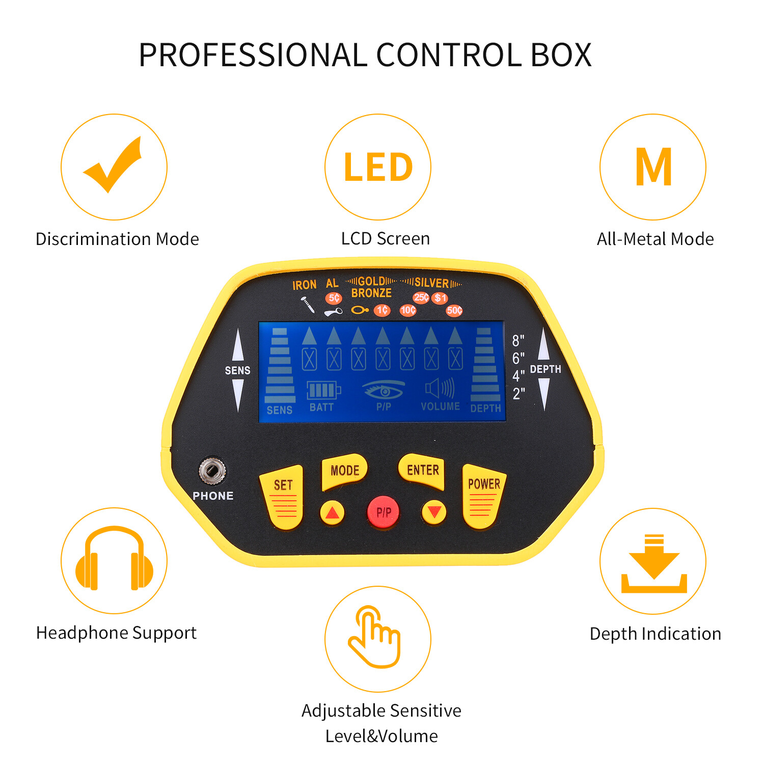 KKmoon Professional Metal Detector P/P Function Disc Mode High Sensitivity Adjustable Waterproof Metal Finder 7 Target Categories Underground Treasure Hunter LCD Display