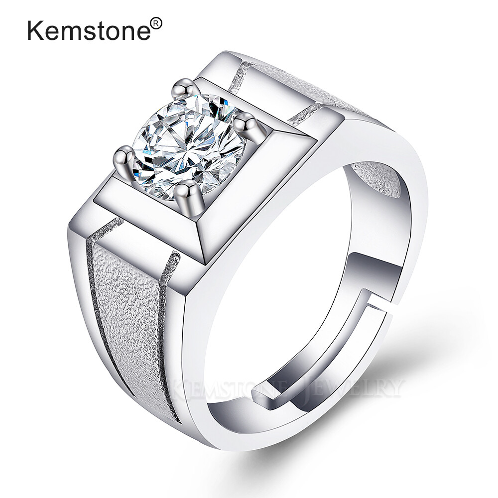 Kemstone Fashion Cool Male Open Type Rings Prong Set Cubic Zirconia Matte Rings for Men