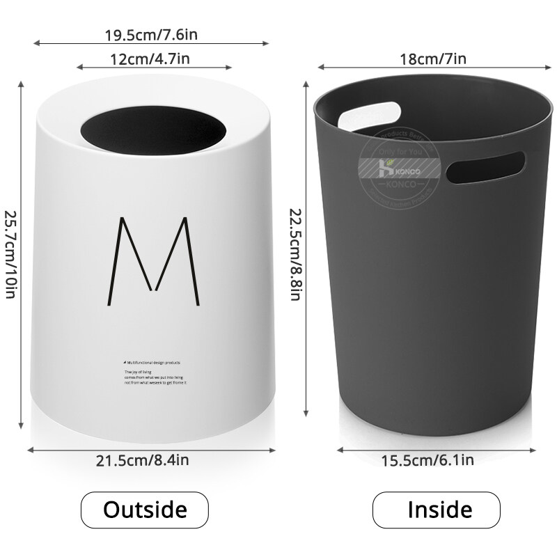 Konco Nordic Style Trash Can Garbage Storage Box Trash Bins Double Layers Garbage Can Kitchen Bathroom Dustbin bathroom trash can