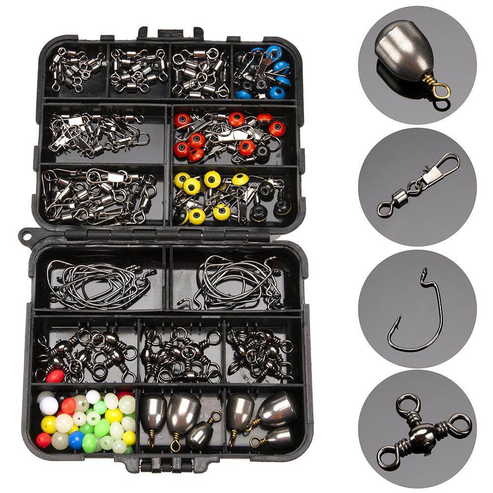 Honrane 160Pcs Fishing Jig Hook Sinker Swivel Bead Fish Tackle Accessories Set with Box