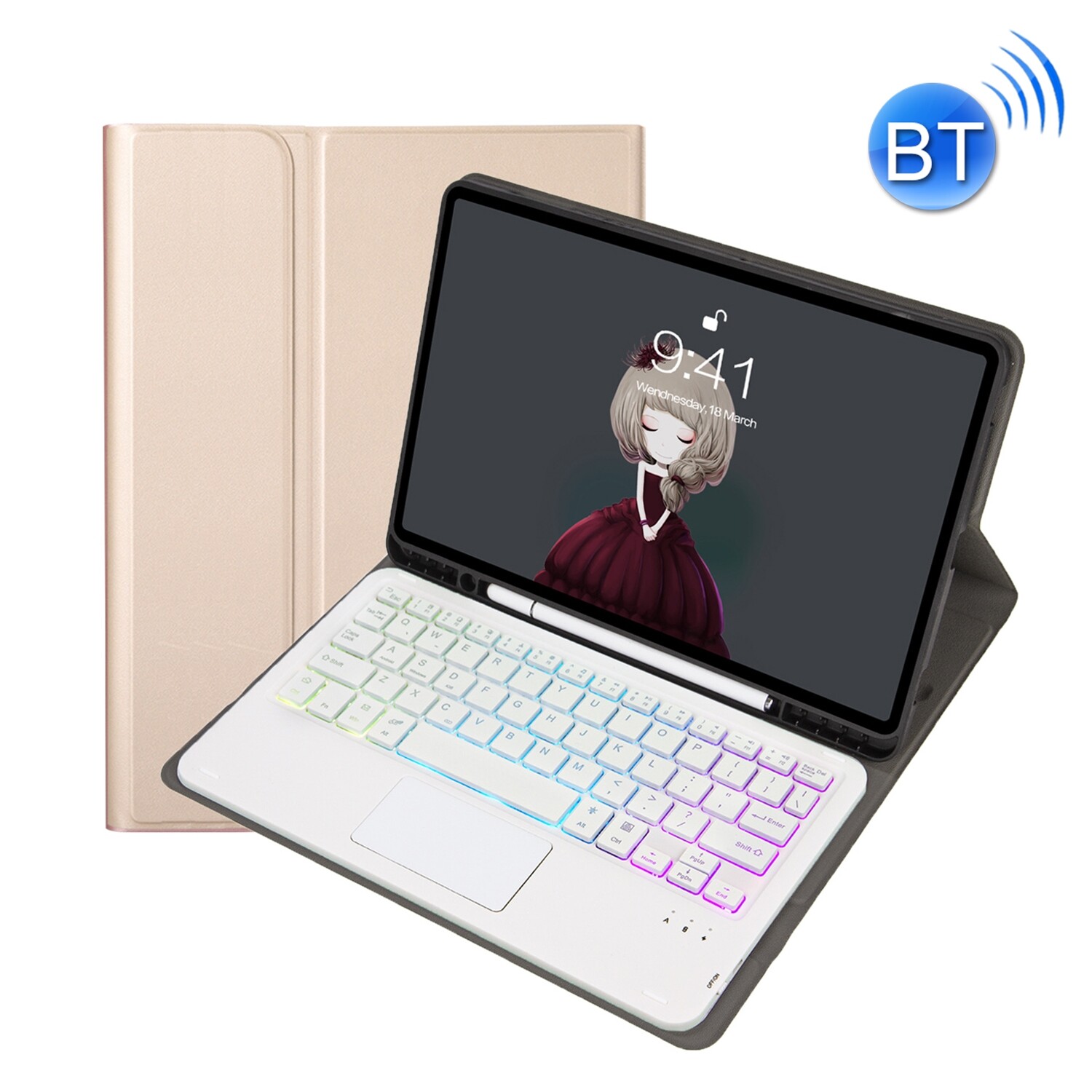 For Samsung Galaxy Tab S8 / S7 A700B-AS Lambskin Texture Backlight Bluetooth Keyboard Leather Tablet Case
