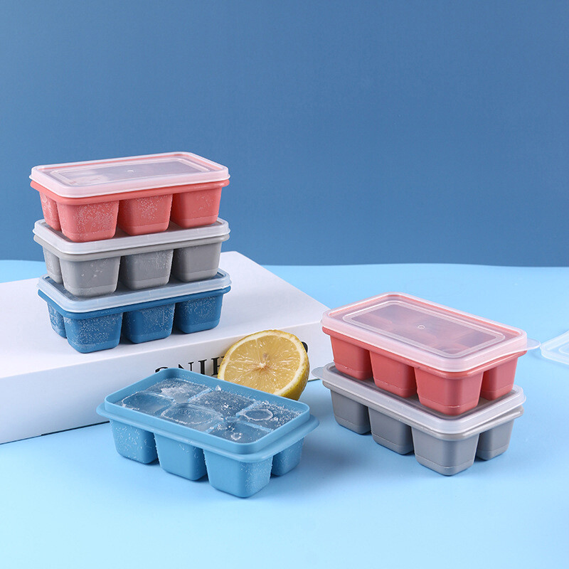 xuyongming Silicone Ice Cube Mould with DIY Lid 6 Grid Soft Bottom Cube Mold Square Tool