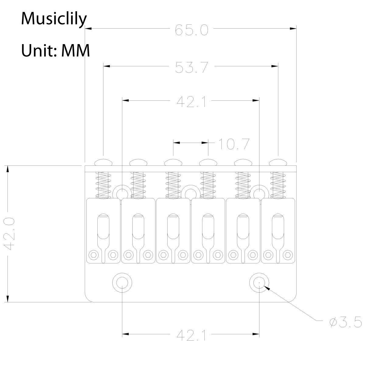 Musiclily 52.5mm String Spacing 65mm Baseplate Metal 6 String Fixed
