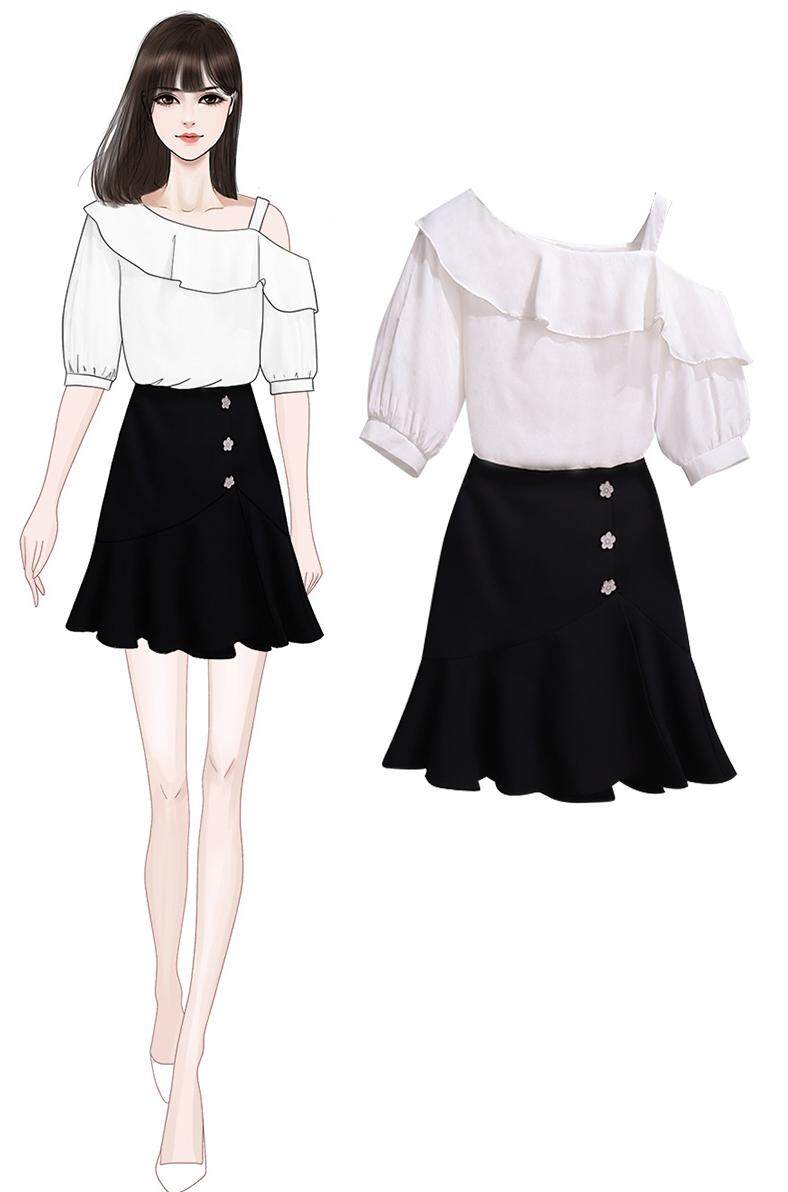 white ruffle skirt set