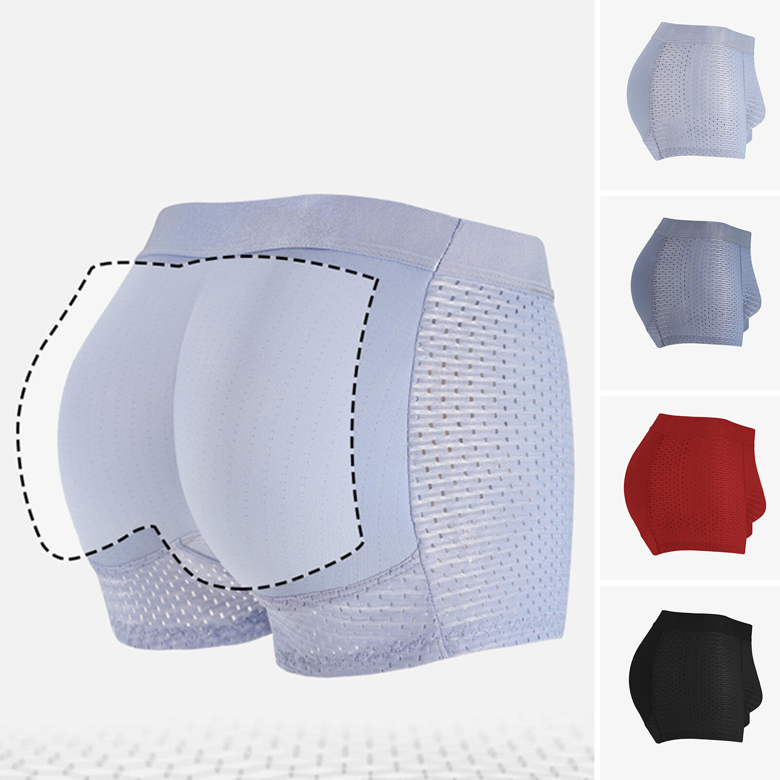 Men Trunks Built-in Fake Butt Hip Lifter Enhancer Shorts Briefs Padded U Convex Pouch Mid-rise Underwear Shapewear Underpants